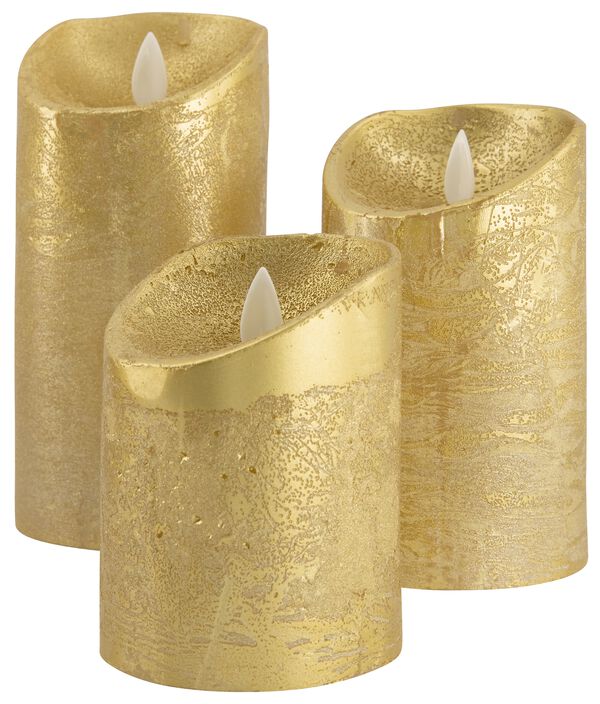 LED wax kaarsen Ø7.5 goud - 3 stuks - 25590085 - HEMA