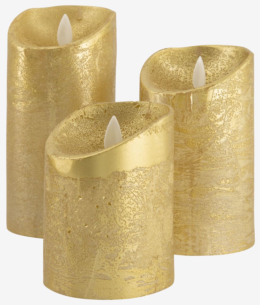 LED wax kaarsen Ø7.5 goud - 3 stuks - 25590085 - HEMA