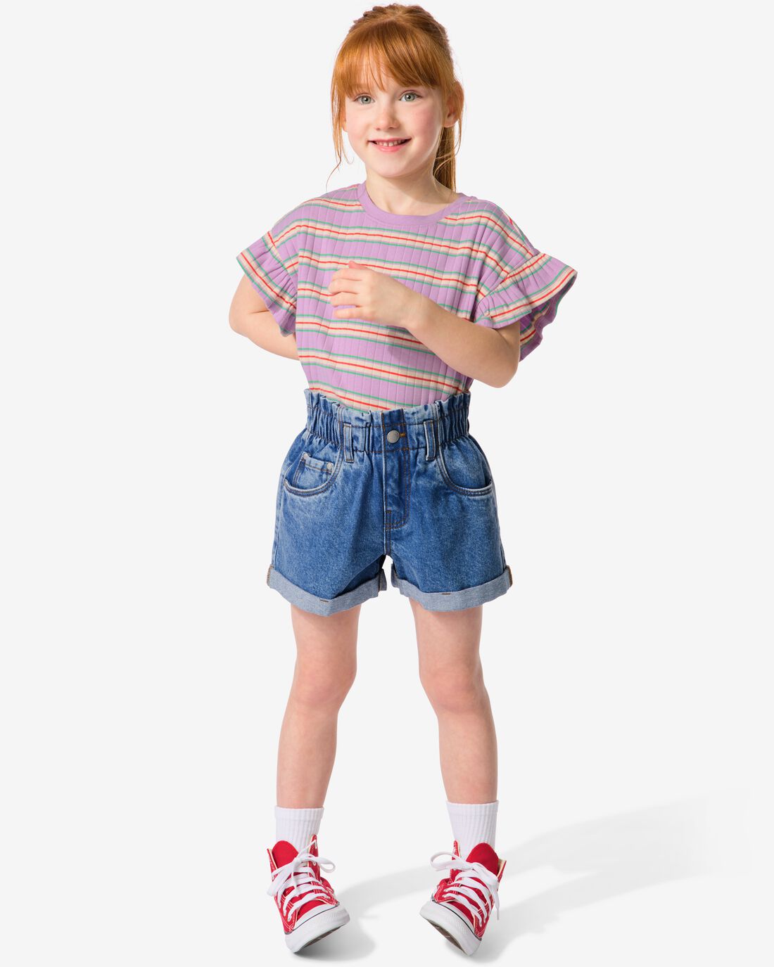 HEMA Kinder Paperbag Korte Spijkerbroek Lichtblauw (lichtblauw)