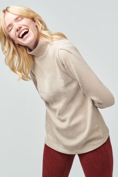 dames sweater Cassie met ribbels zand - 1000029491 - HEMA