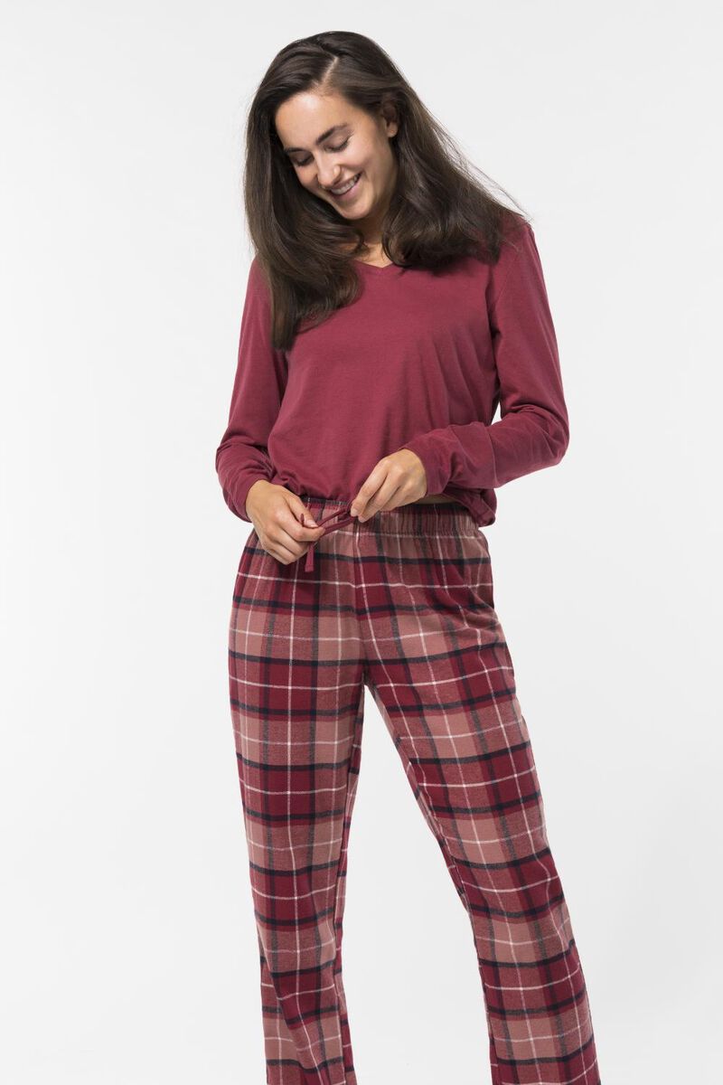 dames pyjama jersey/flanel rood rood - 1000029436 - HEMA