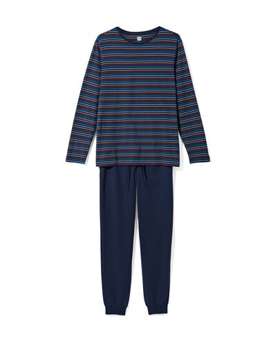 herenpyjama strepen donkerblauw donkerblauw - 23600240DARKBLUE - HEMA