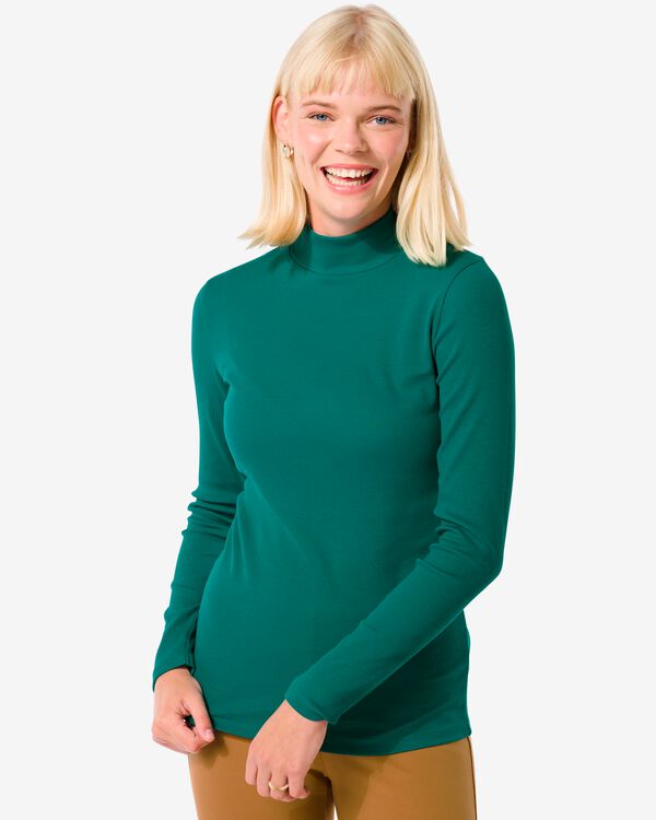 dames t-shirt Clara rib groen groen - 36239340GREEN - HEMA
