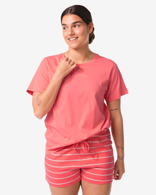 damesshortama katoen strepen koraalroze koraalroze - 23410360CORALPINK - HEMA