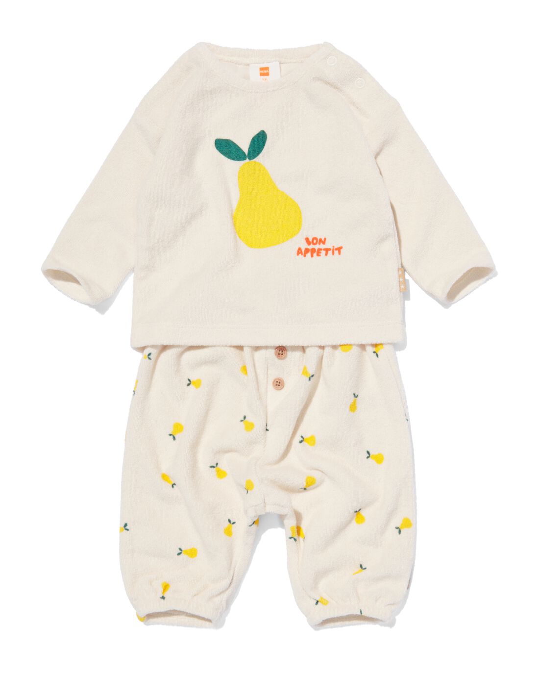 newborn kledingset broek en shirt met peren ecru