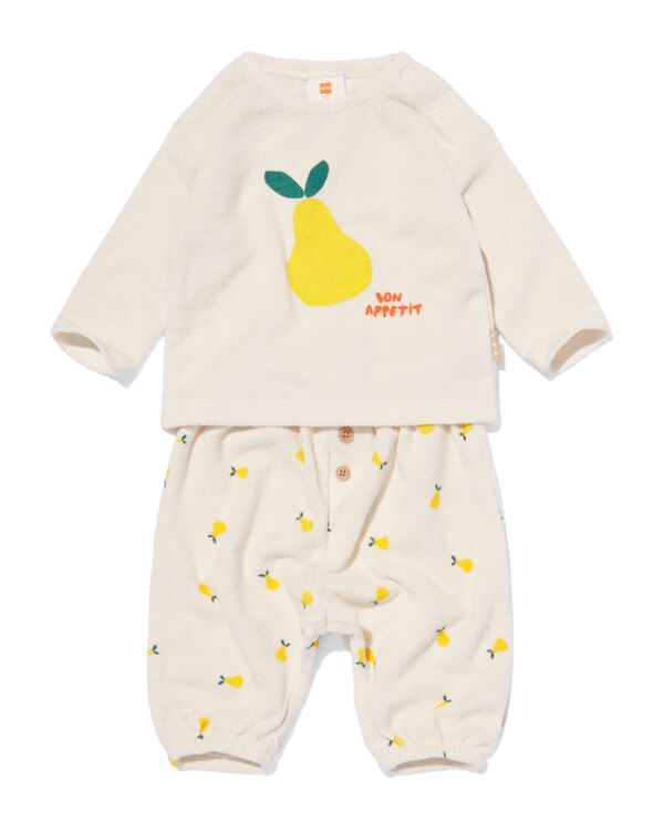 newborn kledingset broek en shirt met peren ecru ecru - 33481510ECRU - HEMA