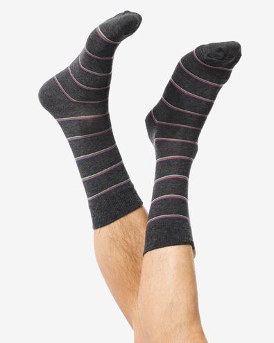 heren sokken met katoen strepen grijsmelange 43/46 - 4152672 - HEMA