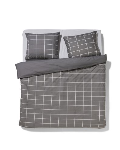 dekbedovertrek polykatoen 240x220 ruit grijs - 5790235 - HEMA
