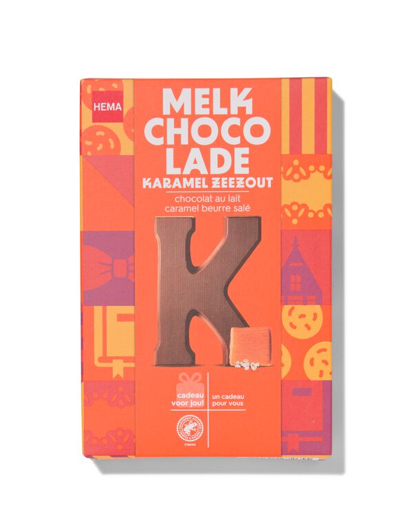 chocoladeletter melk karamel zeezout K 135gram karamel zeezout K - 24415011 - HEMA