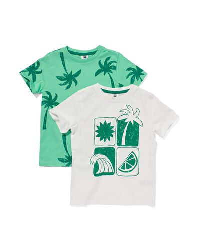 kinder t-shirt palmbomen - 2 stuks groen 98/104 - 30782303 - HEMA