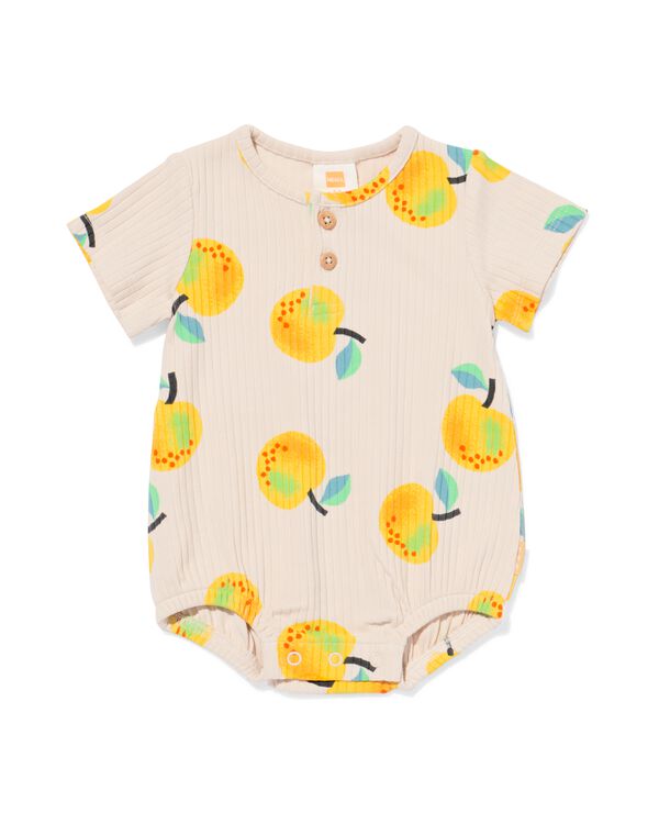 newborn romper rib katoen met stretch citroenen ecru ecru - 33423220ECRU - HEMA