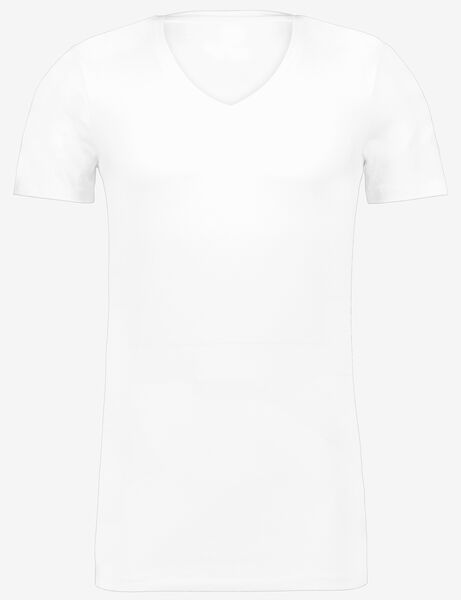 heren t-shirt slim fit diepe v-hals extra lang wit wit - 1000016217 - HEMA