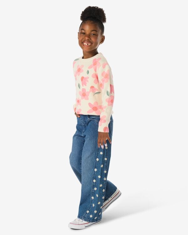 kinderjeans wide fit bloemen donkerblauw donkerblauw - 30851705DARKBLUE - HEMA