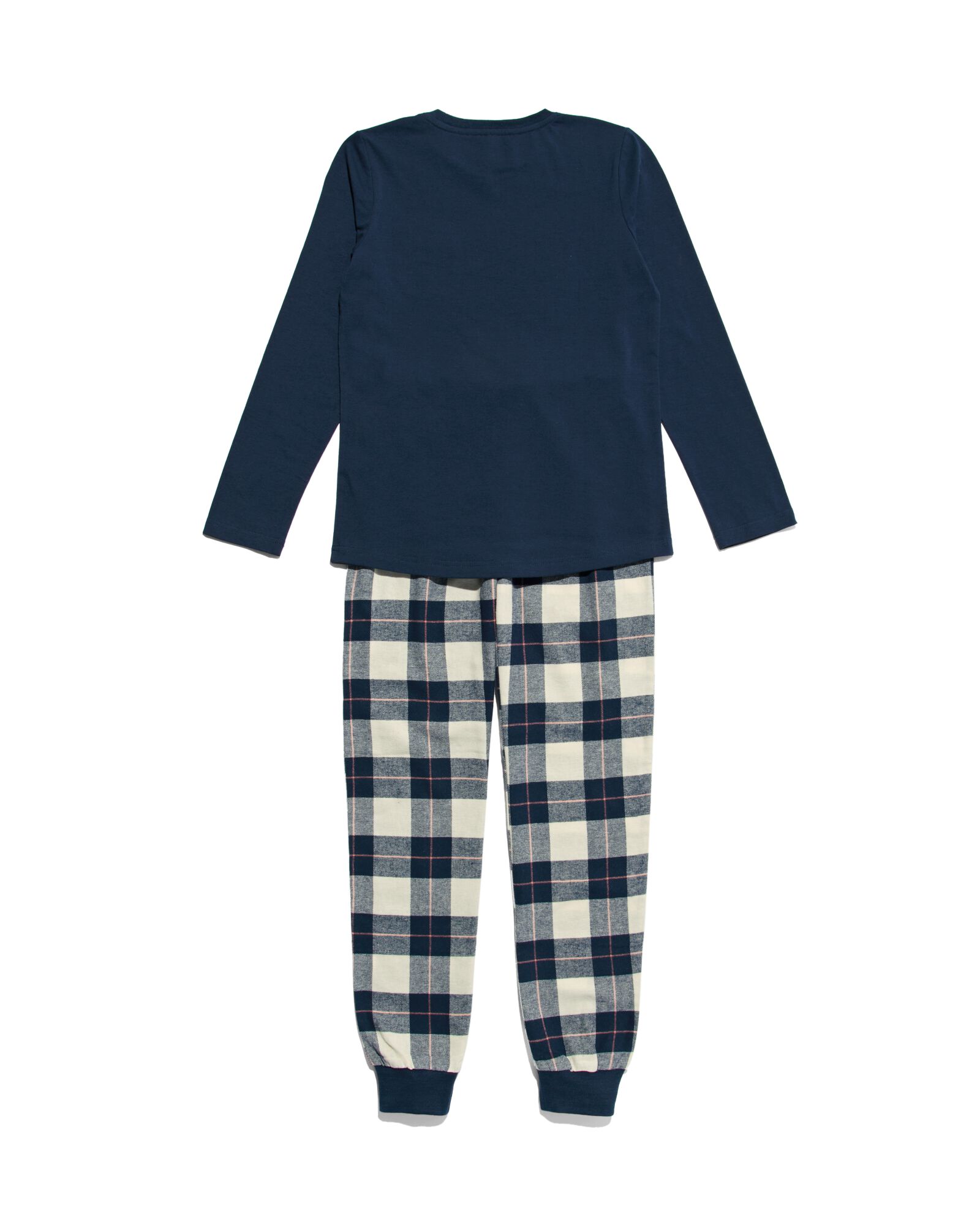 kinder pyjama flanel/jersey met ruiten donkerblauw donkerblauw - 23050480DARKBLUE - HEMA