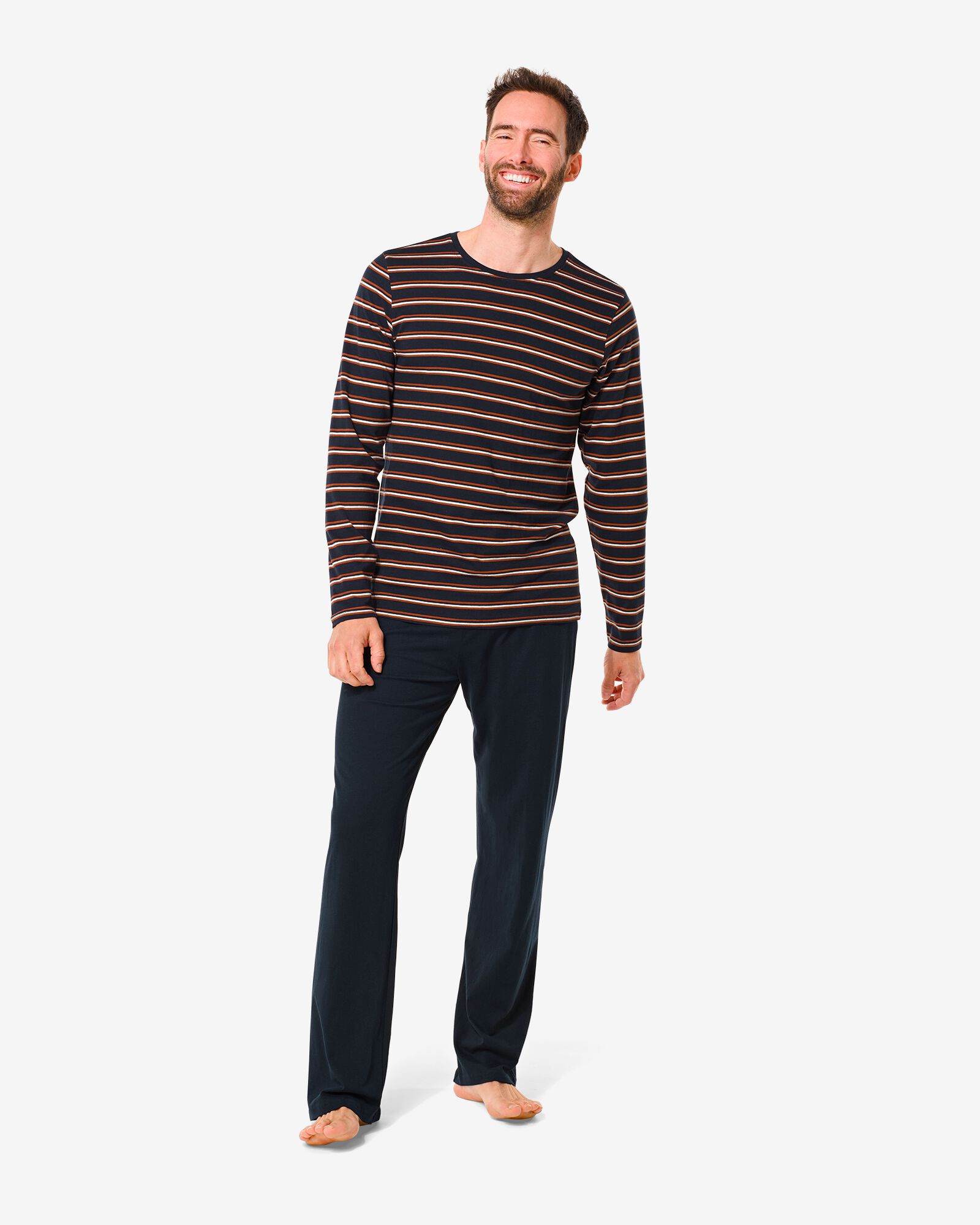 heren pyjama streep bruin - 1000026967 - HEMA