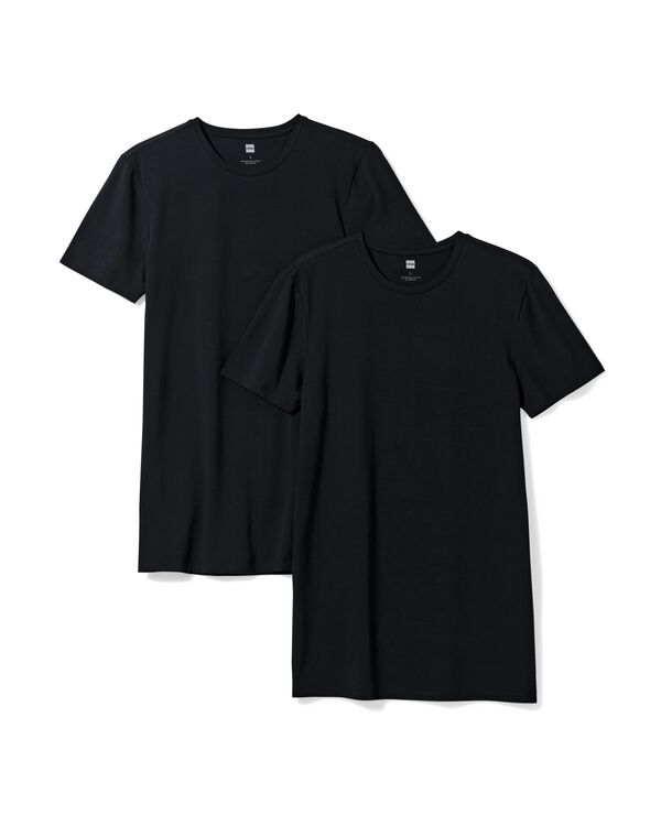 heren T-shirts slimfit o-hals extra lang - 2 stuks zwart zwart - 34290590BLACK - HEMA