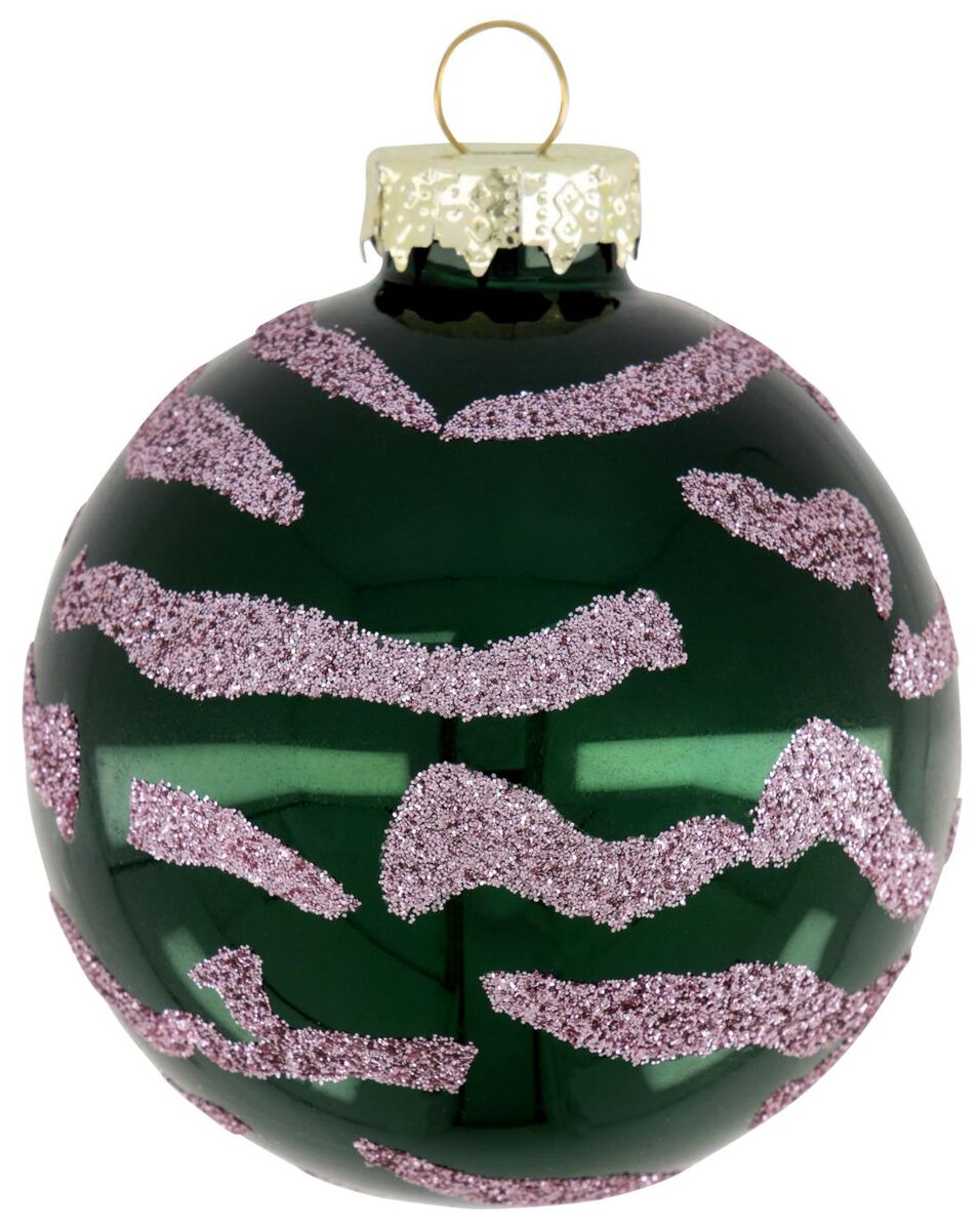 kerstbal glas zebra groen Ø7cm - 25130281 - HEMA