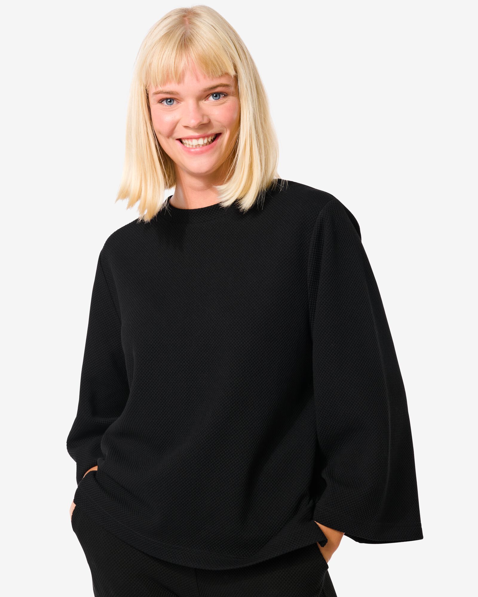 dames shirt Kacey met structuur zwart M - 36298052 - HEMA