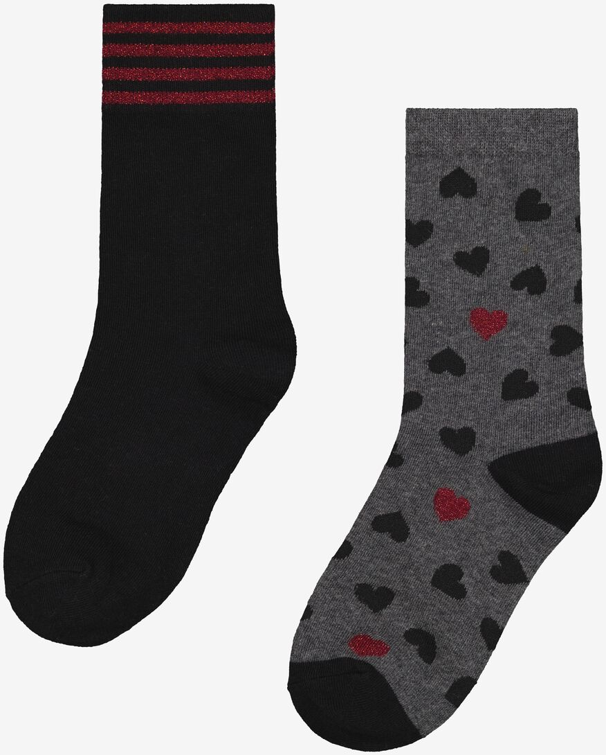 dames sokken met katoen - 2 paar grijsmelange grijsmelange - 1000028911 - HEMA