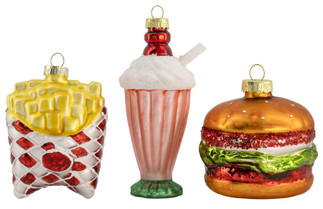 kersthangers glas friet milkshake hamburger - 25103513 - HEMA