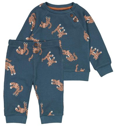 newborn set trui en broek wafel tijger blauw - 1000026311 - HEMA