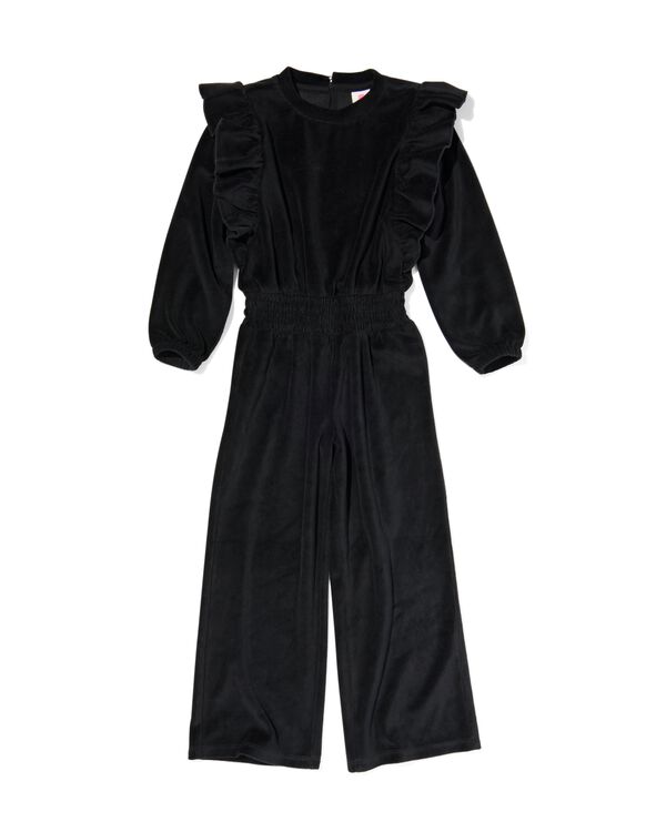 kinder jumpsuit velours met ruffles zwart zwart - 30808511BLACK - HEMA