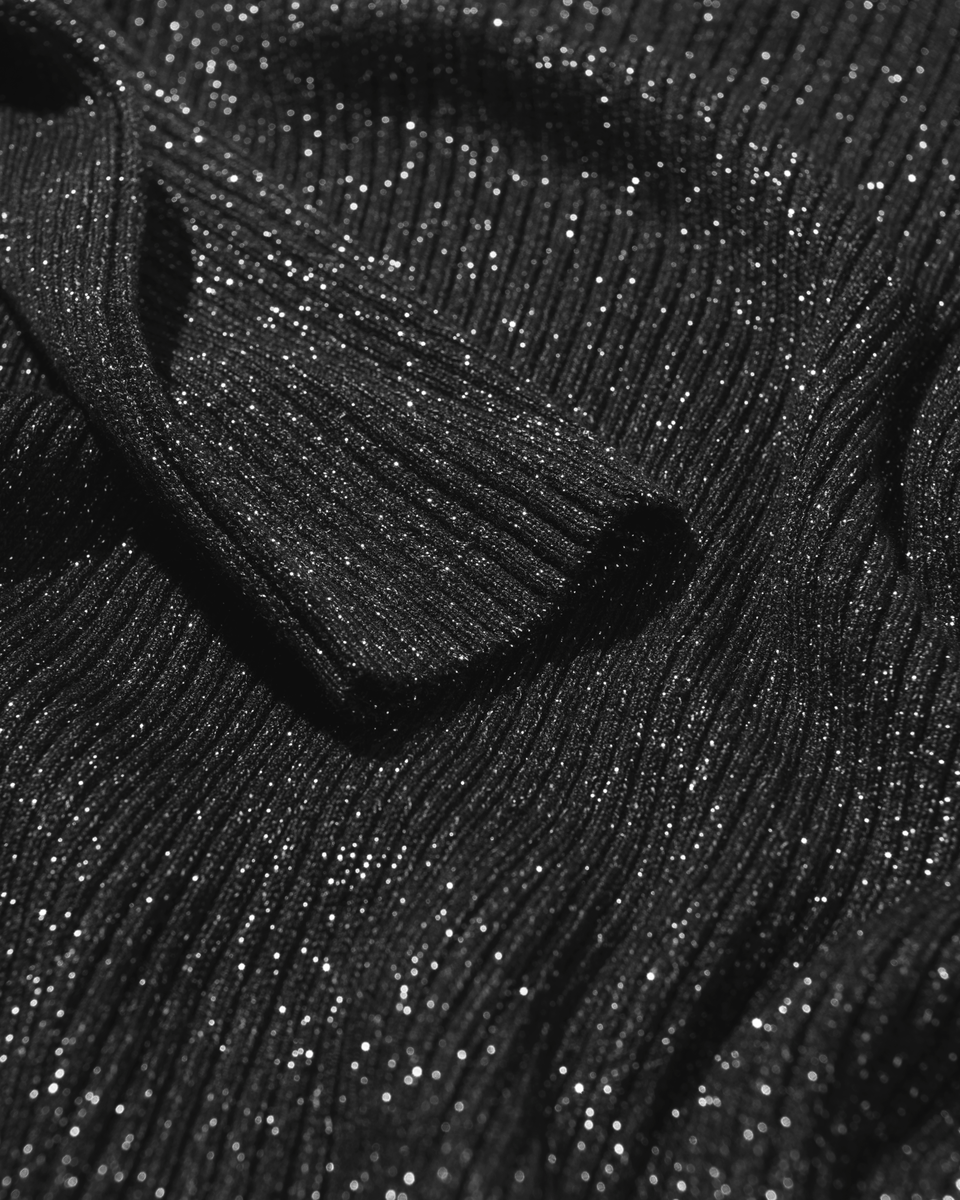 dames coltrui Nova met ribbels en glitters zwart zwart - 1000029471 - HEMA