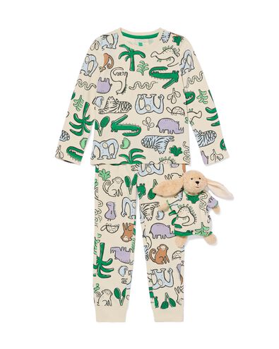kinderpyjama jungle + poppenpyjama gebroken wit gebroken wit - 23030980OFFWHITE - HEMA