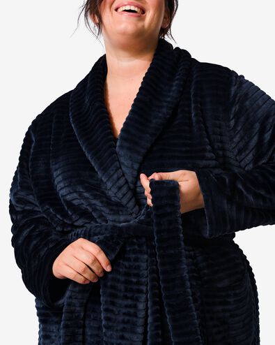 dames badjas lang fleece donkerblauw L/XL - 23410006 - HEMA