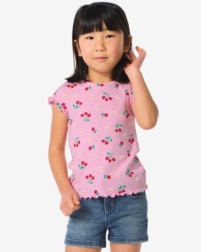 kinder t-shirt met ribbels roze 110/116 - 30836222 - HEMA
