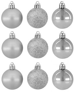 Kerstballen Ø3.5cm Plastic - 9 Stuks (zilver)