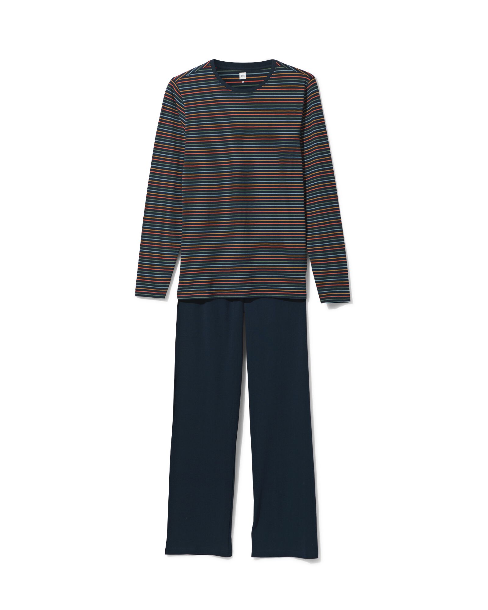 heren pyjama met strepen katoen donkerblauw donkerblauw - 23602640DARKBLUE - HEMA