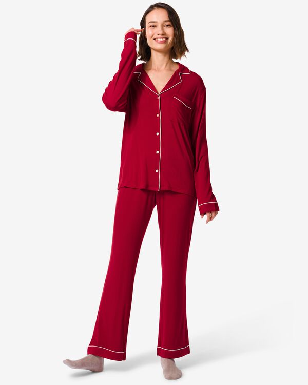 damespyjama viscose rood rood - 23460235RED - HEMA