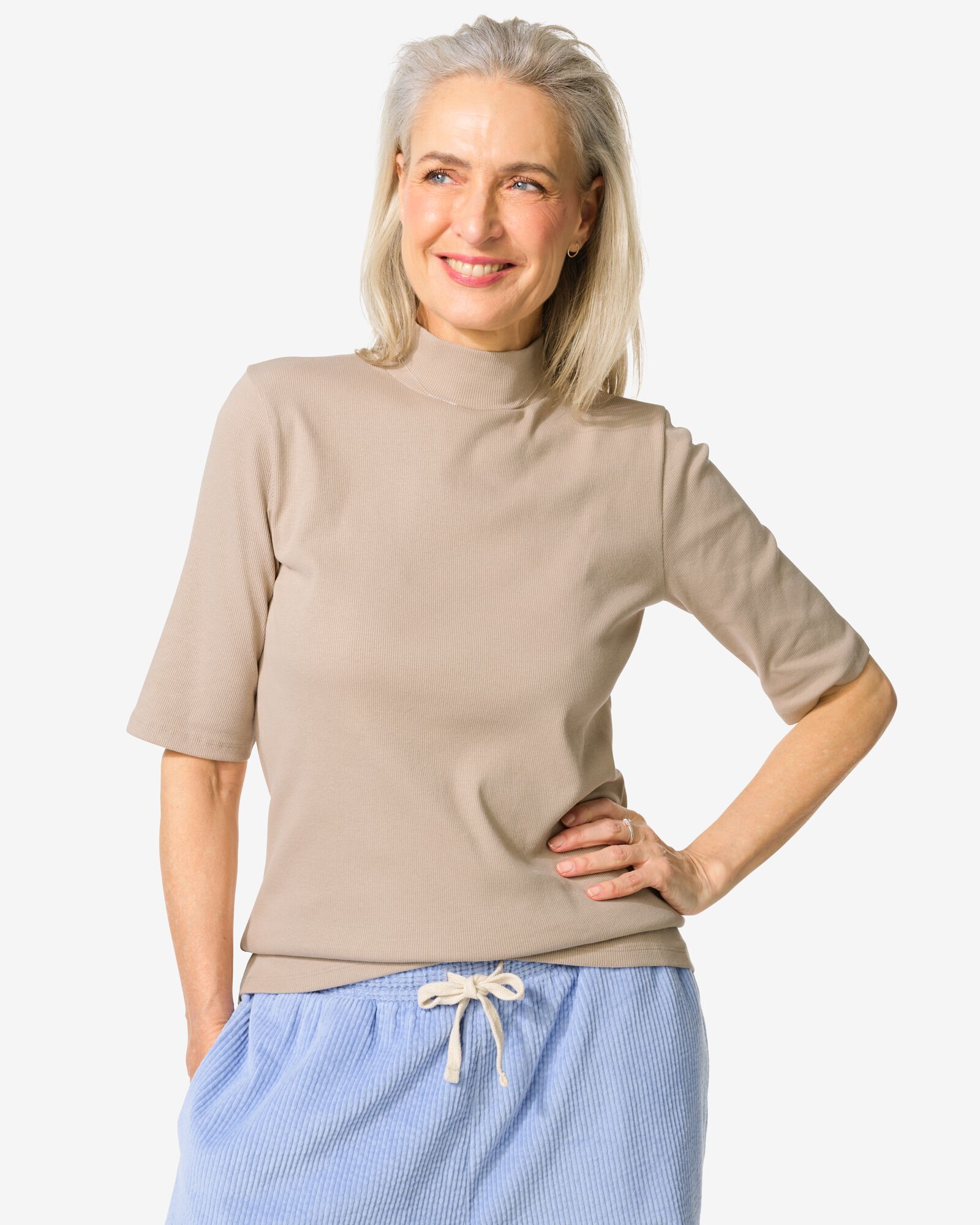 dames top Clara rib taupe taupe - 36261345TAUPE - HEMA