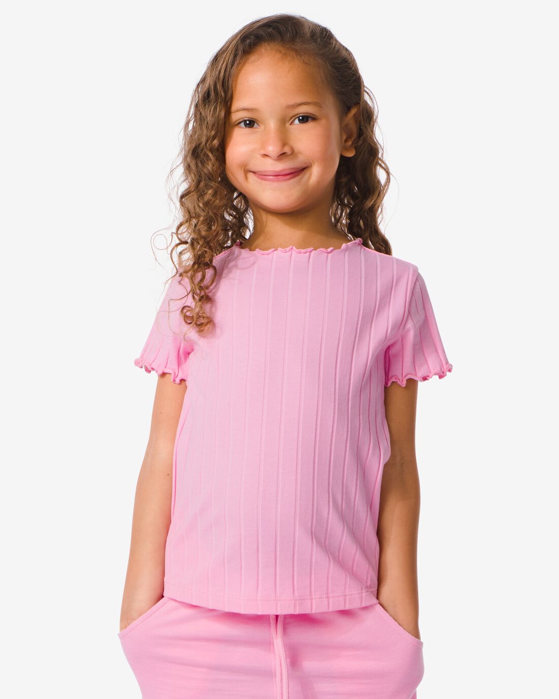 HEMA Kinder T-shirt Met Ribbels Roze (roze)