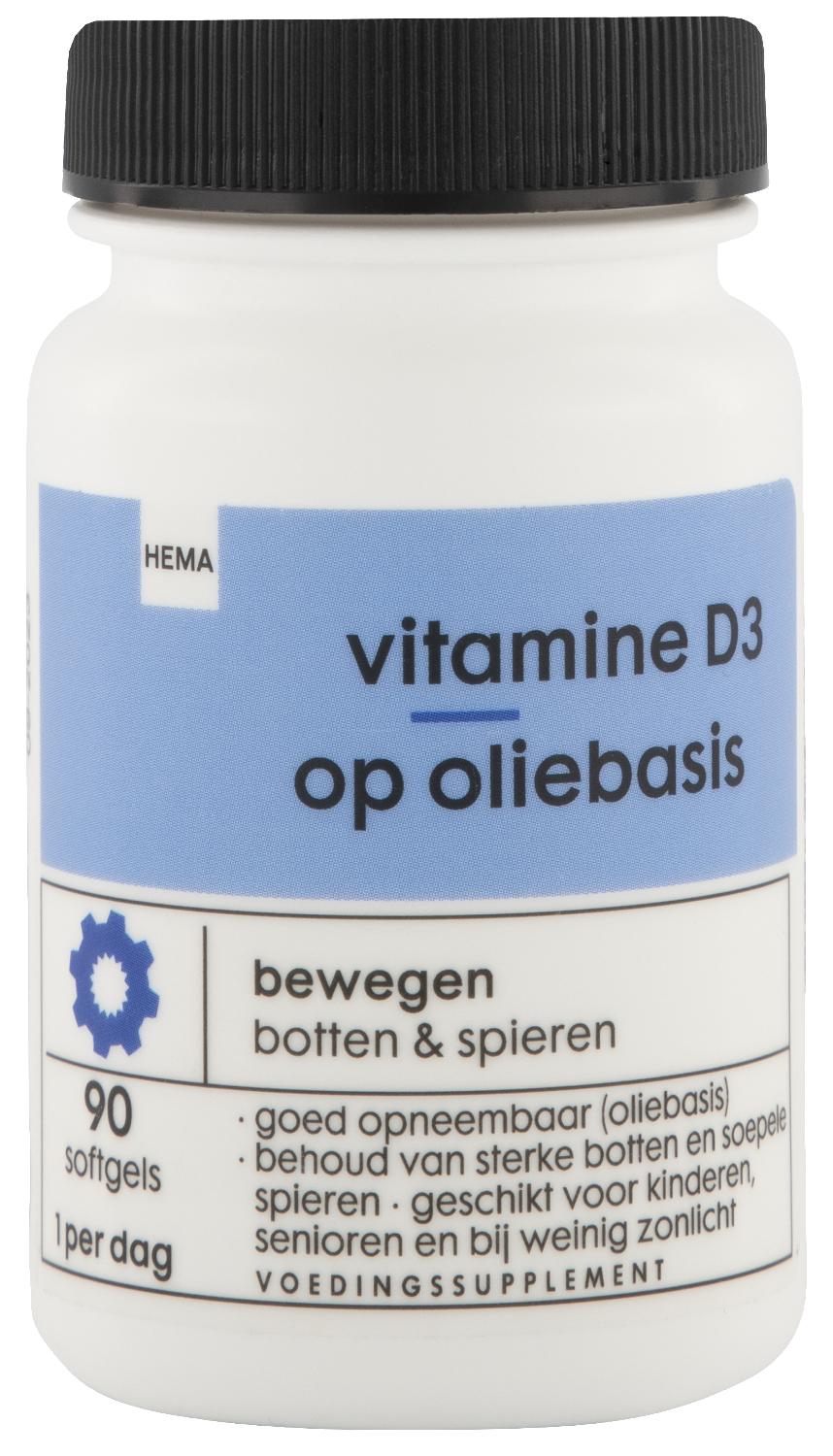 tarief Ontleden Waardig vitamine D3 op oliebasis - 90 stuks - HEMA