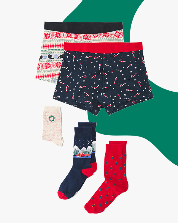 dames- en heren kerstsokken en boxers 30% korting